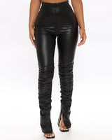 Faux Leather Ruched Pants