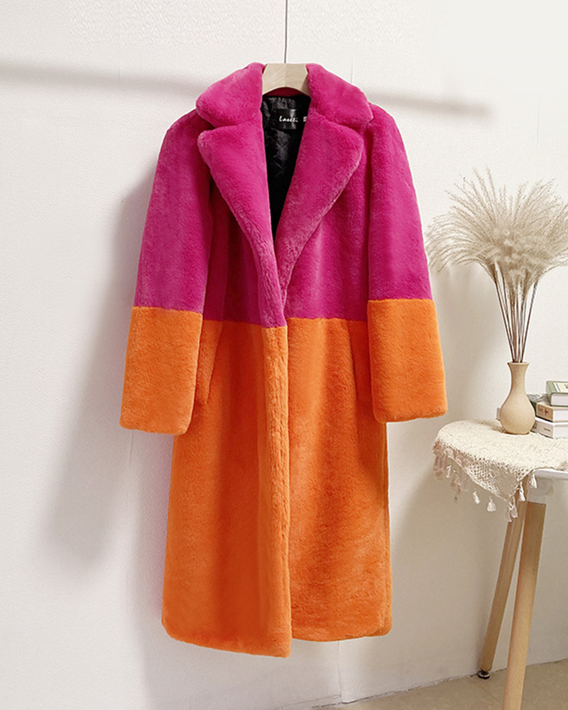 Faux Fur Color Block Coat