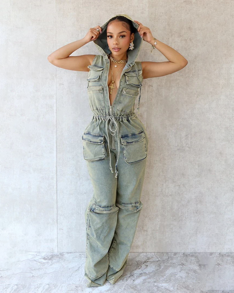 Hold up denim jumpsuit