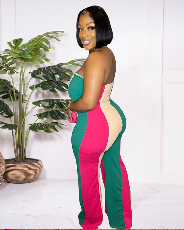 Colorblock Bandeau Straight Leg Jumpsuit