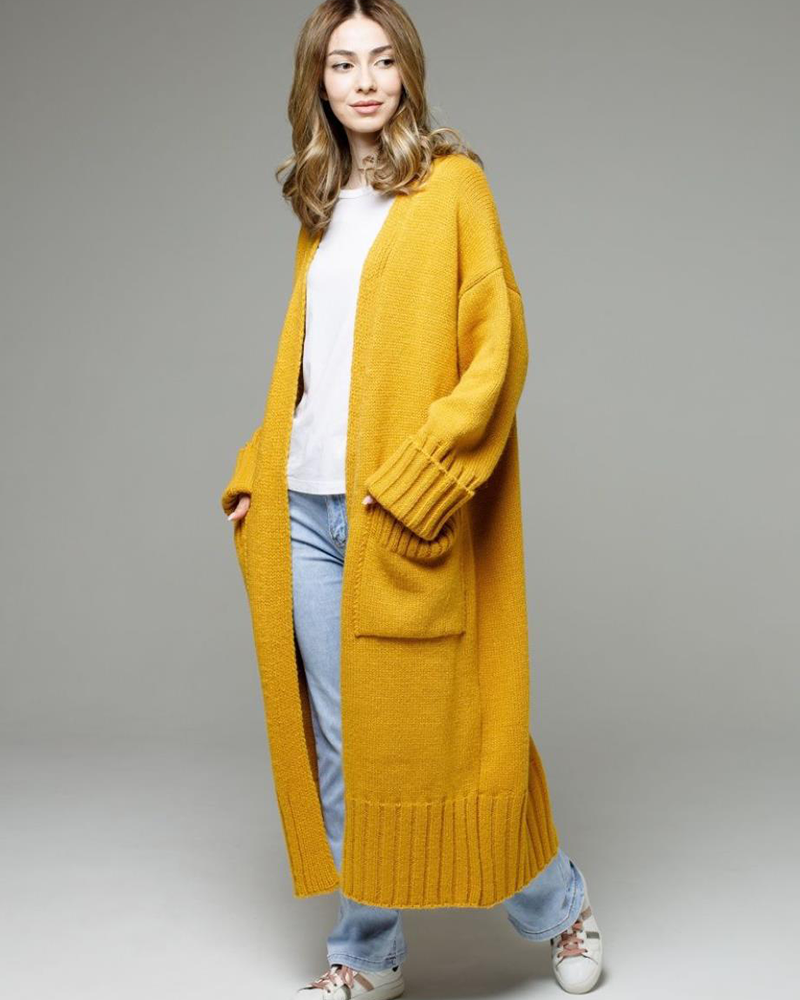 Textured Knit Long Cardigan