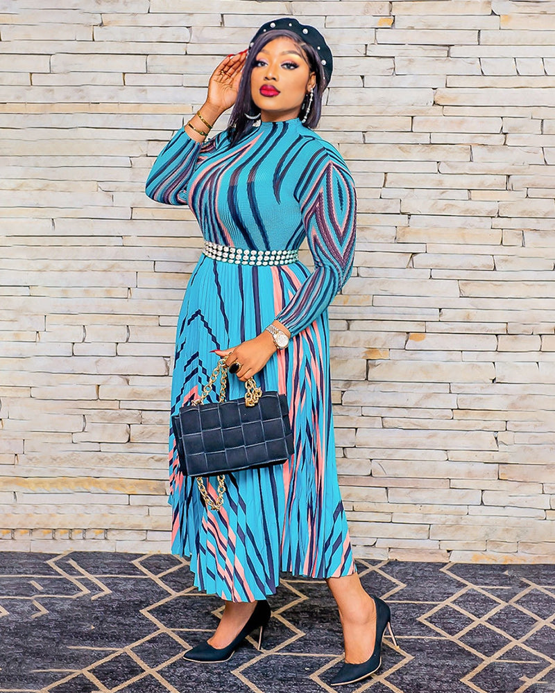 wave stripe print maxi dress