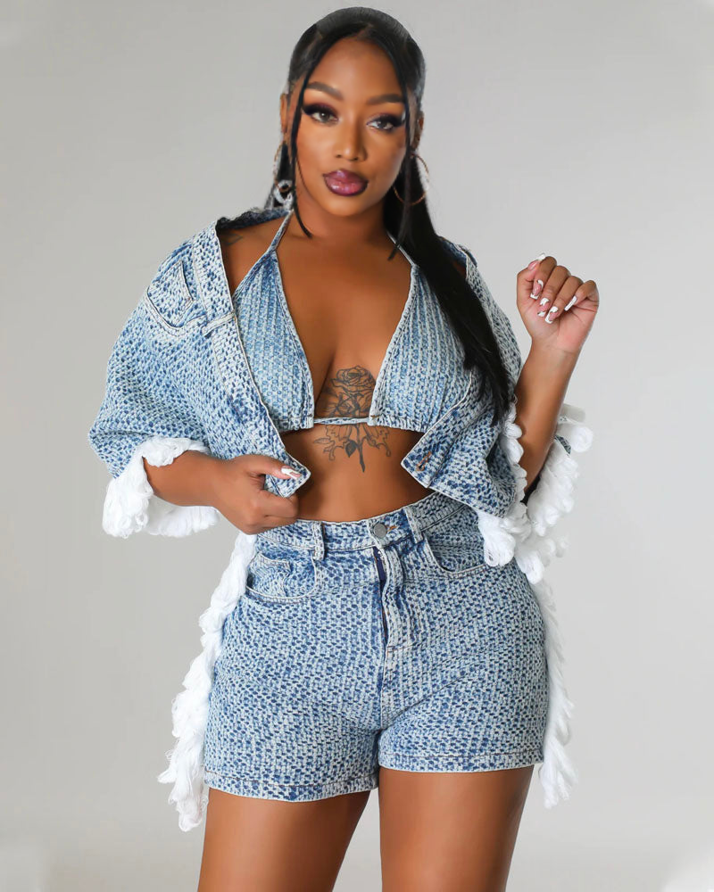 3pc Lovenia Denim Short Set