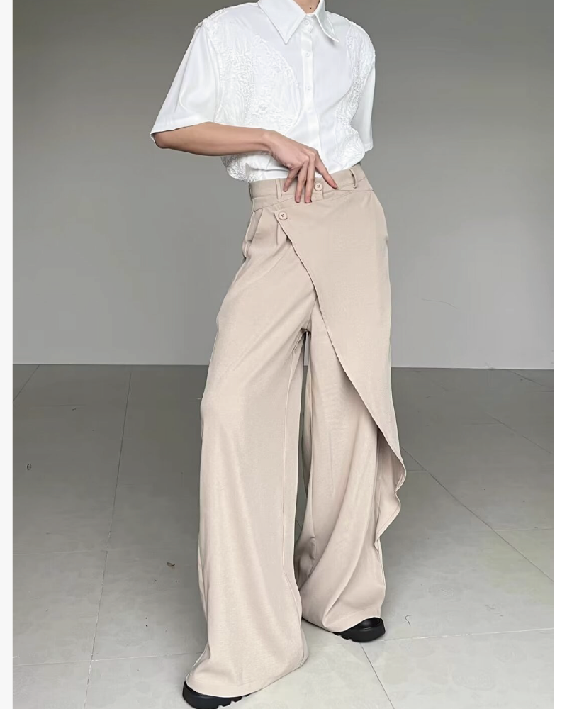 Draped Wrap Straight Leg Suit Pants