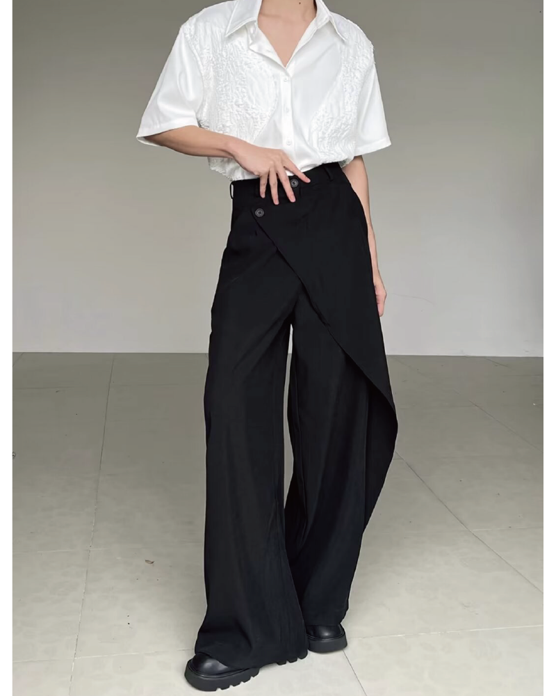 Draped Wrap Straight Leg Suit Pants