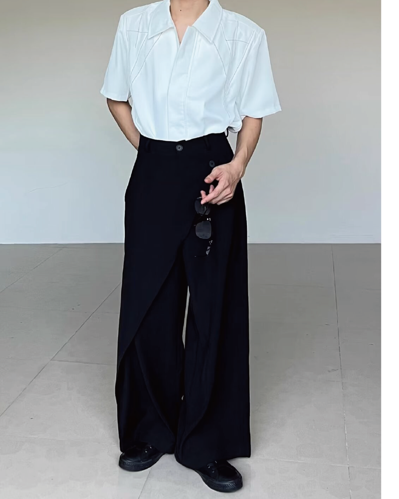 Draped Wrap Straight Leg Suit Pants