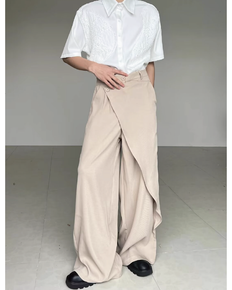 Draped Wrap Straight Leg Suit Pants