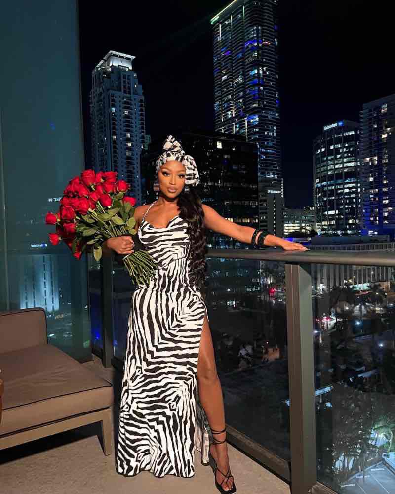 Suspender backless zebra print side split dress