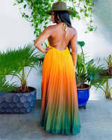 Ombre Sunset Pleated Halter Dress