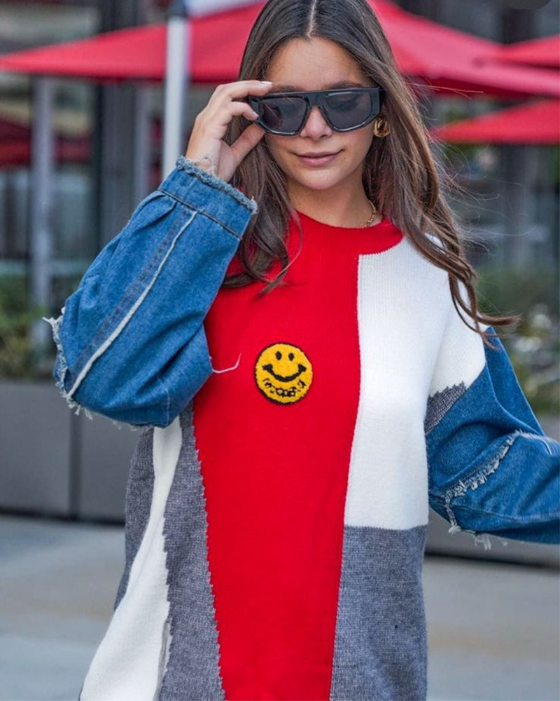 Smile Meets Denim Sweater