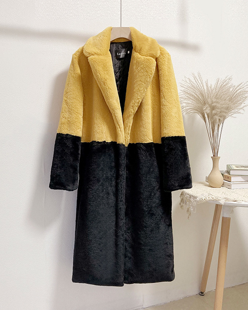 Faux Fur Color Block Coat