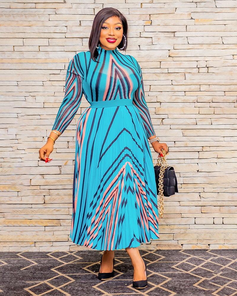 wave stripe print maxi dress