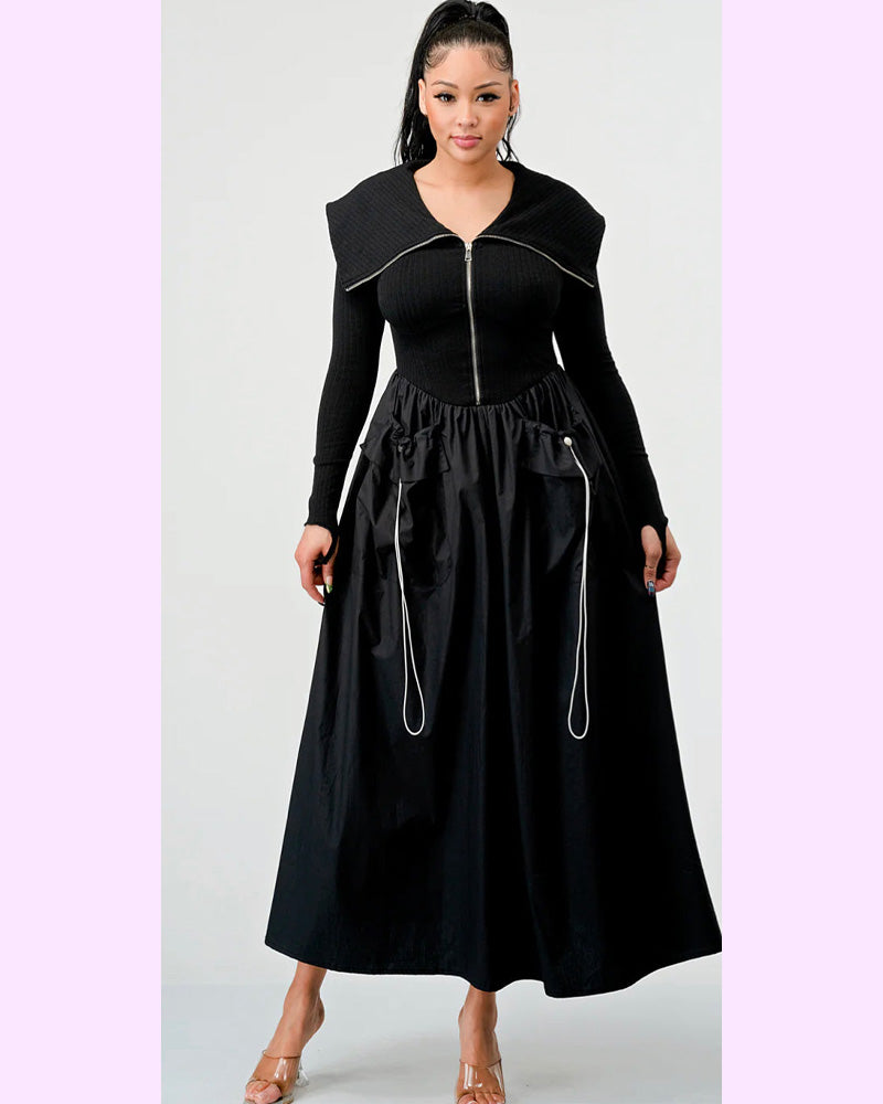 JOEY Zip Up Contrasts Long Dress