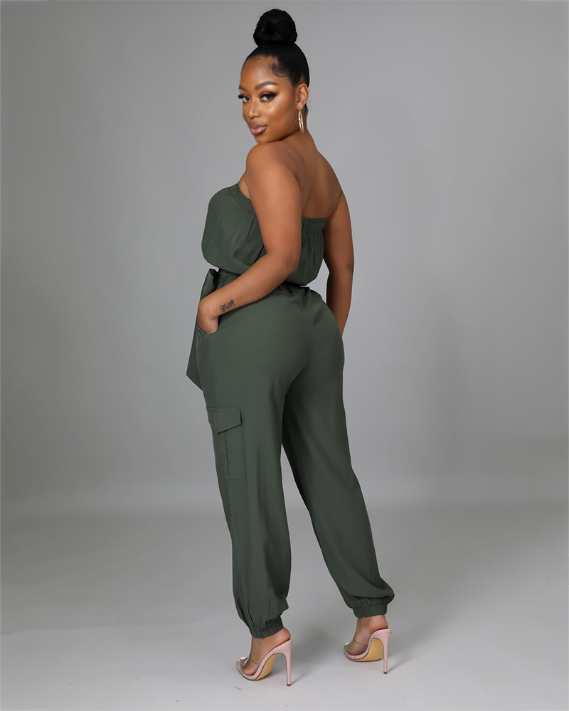 Pocket Design Belted Bandeau Jumpsuit