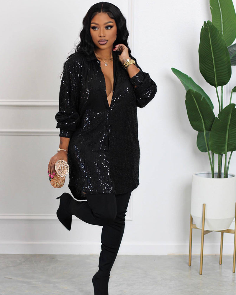 Night Queen Sequin Shirt Dress