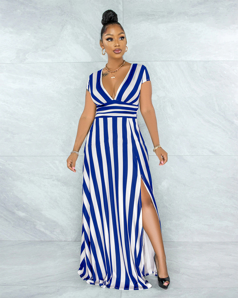 Sexy Striped High Waist Maxi Dress