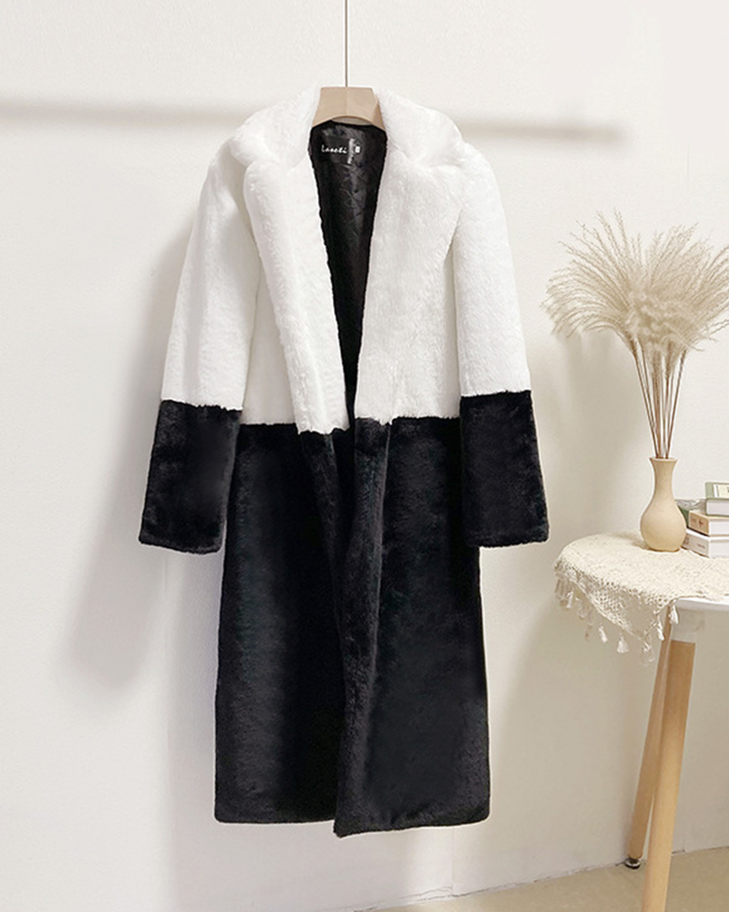 Faux Fur Color Block Coat