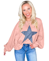 Multi Vintage Washed Star Patch With Stud Knit Top