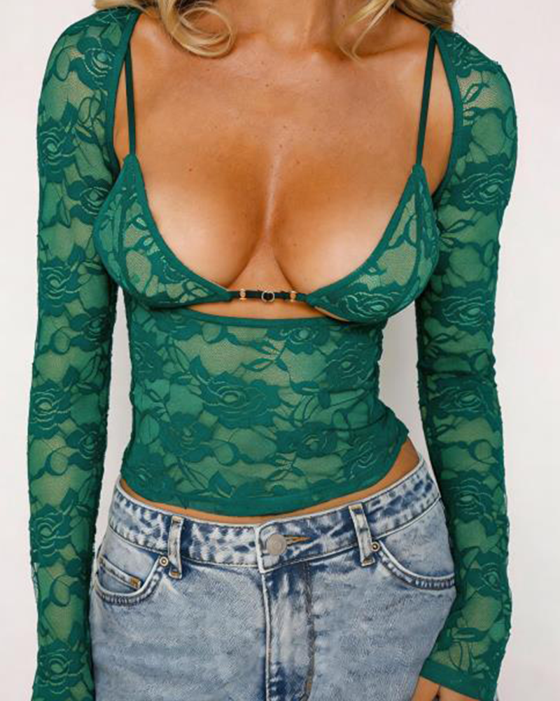 Sheer Lace Cami & Long Sleeve Set