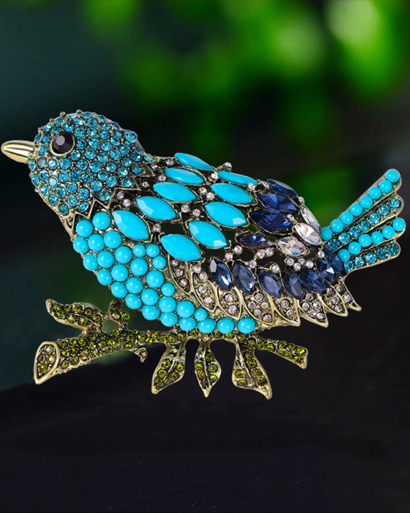 Rhinestone bird brooch