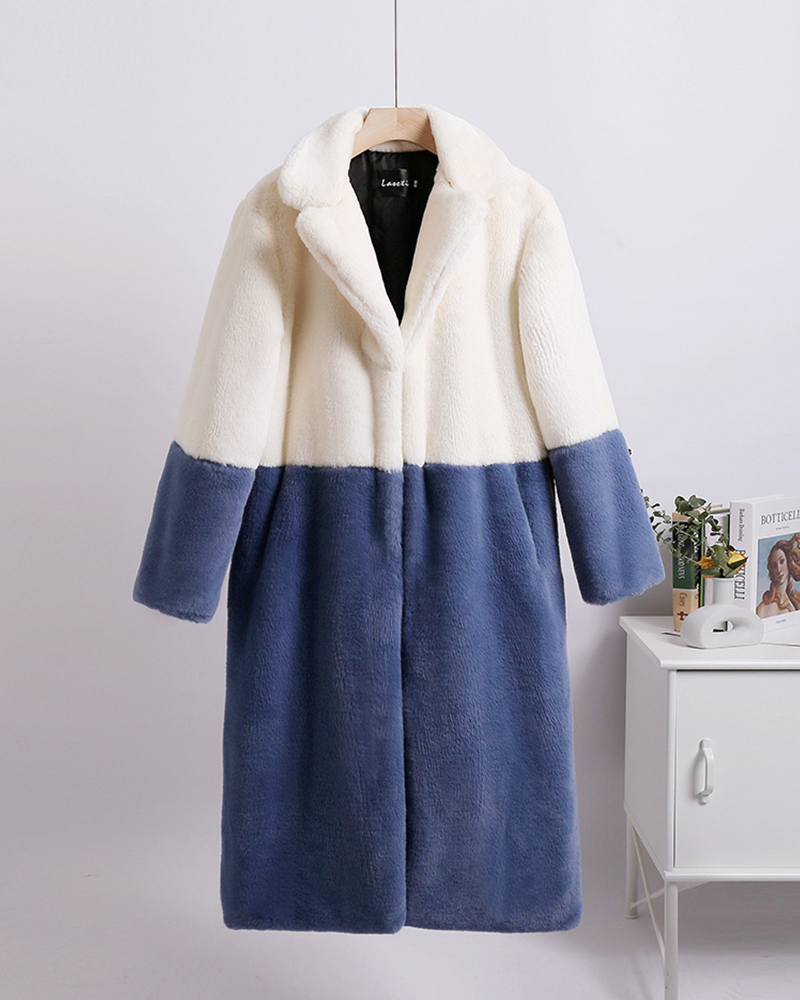 Faux Fur Color Block Coat