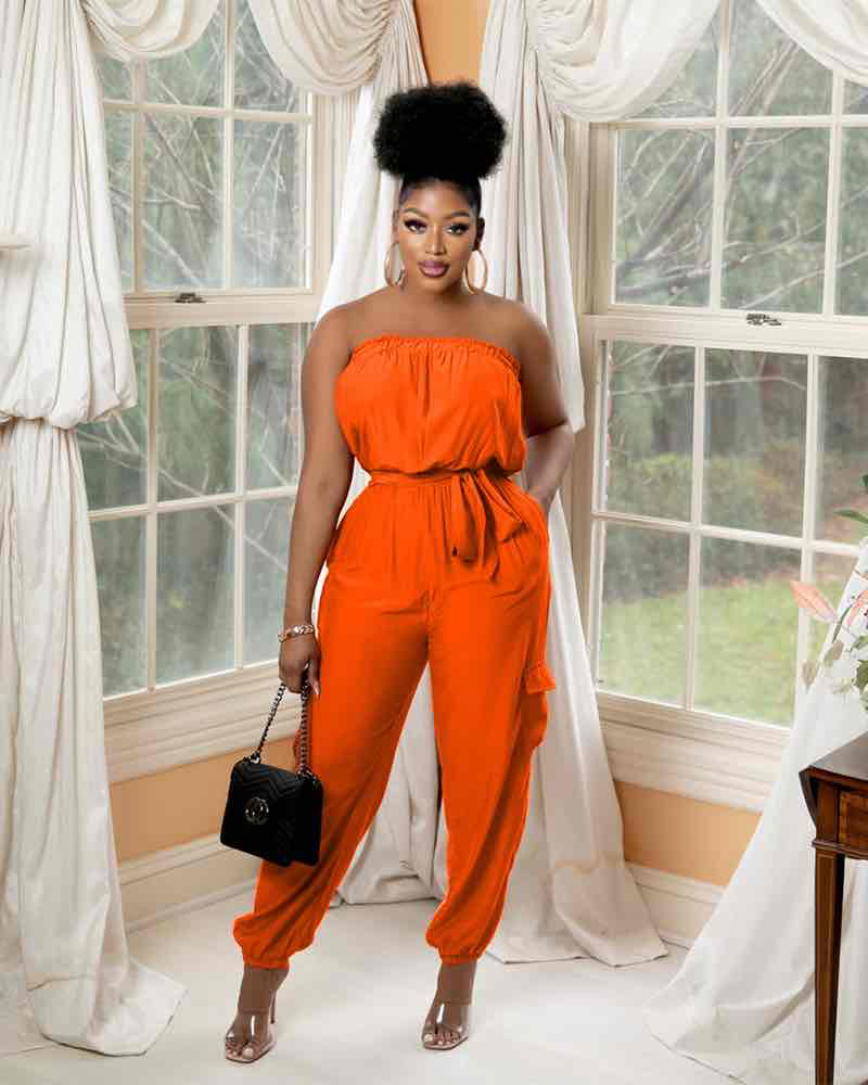 Pocket Design Belted Bandeau Jumpsuit