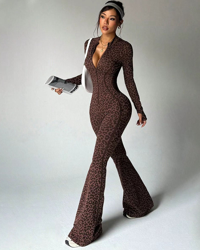 Baddie Leopard Flare Jumpsuit