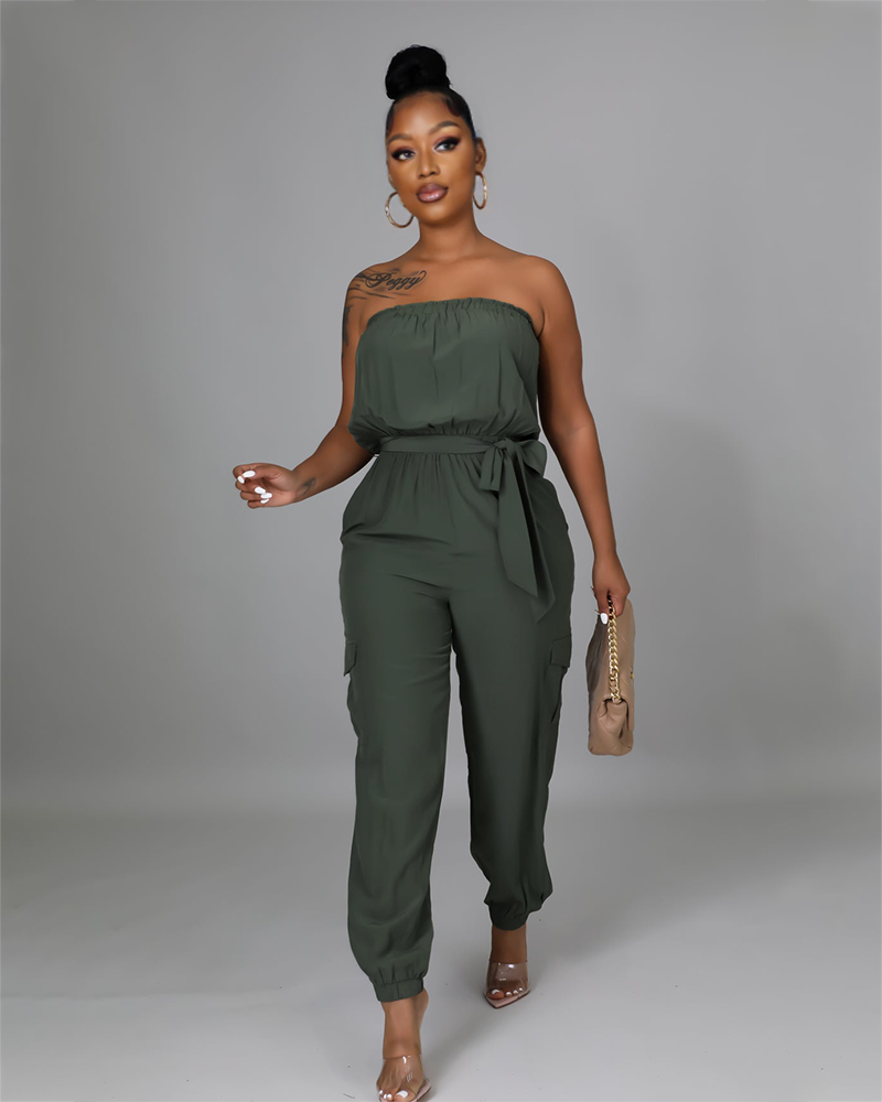 Pocket Design Belted Bandeau Jumpsuit