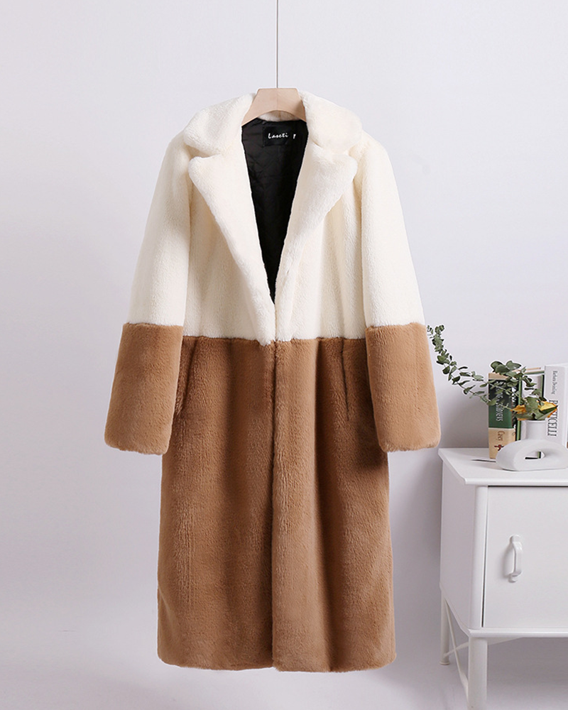 Faux Fur Color Block Coat