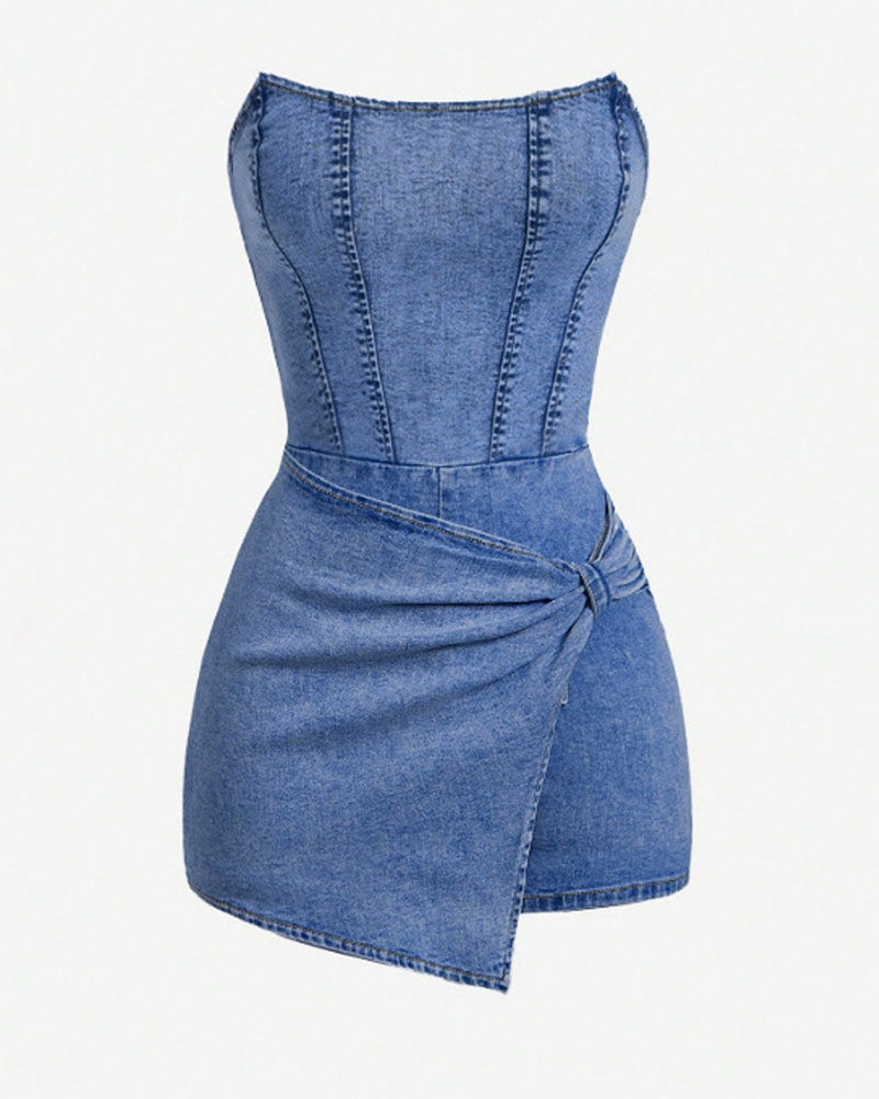 After Sun Strapless Denim Romper