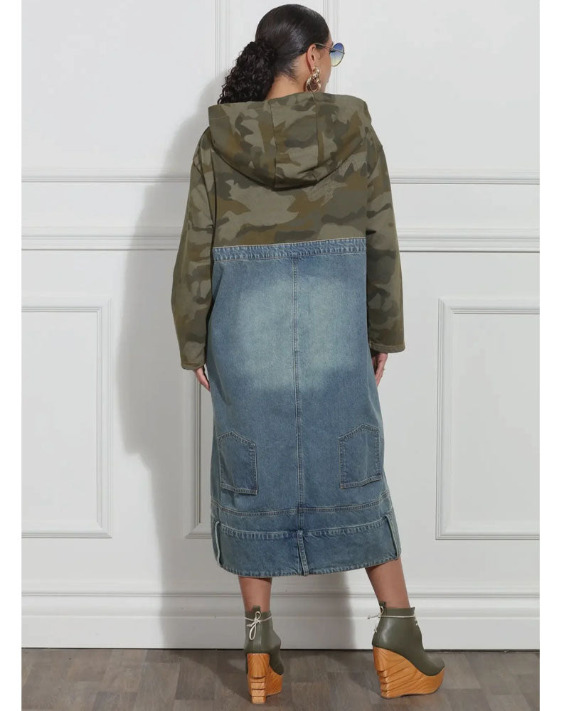 Around the Way Denim Hoodie Dress