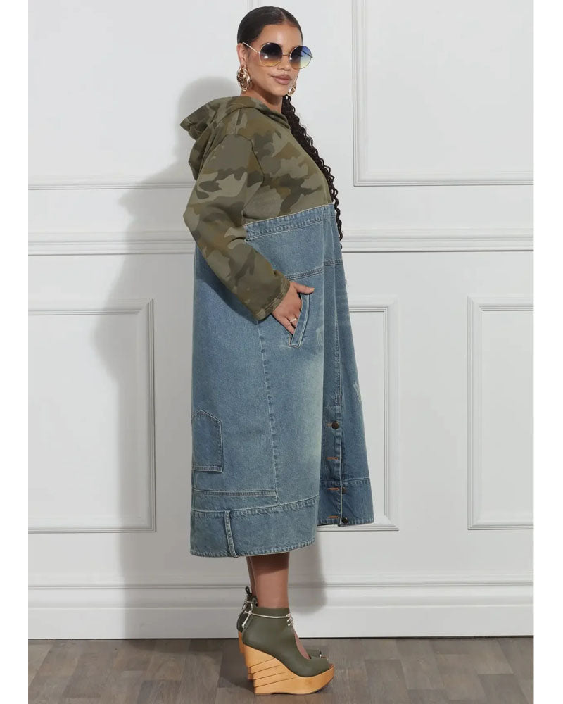 Around the Way Denim Hoodie Dress