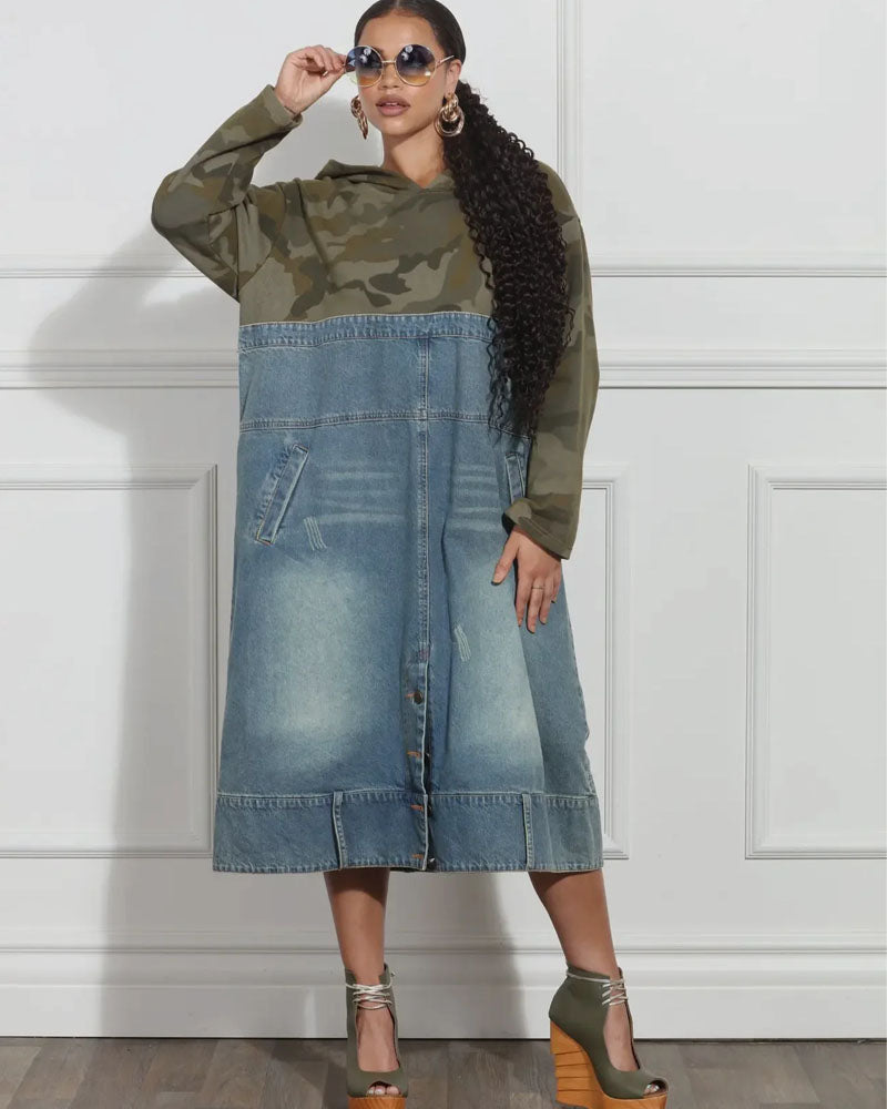 Around the Way Denim Hoodie Dress