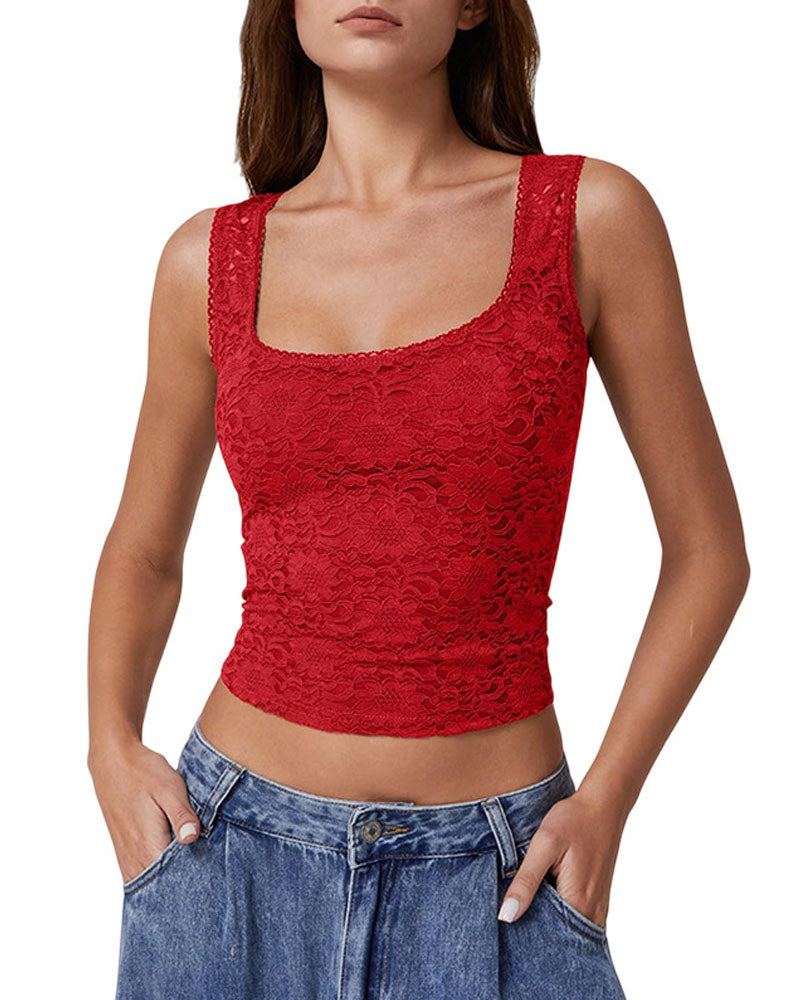 Belle Lace Square-Neck Crop Top