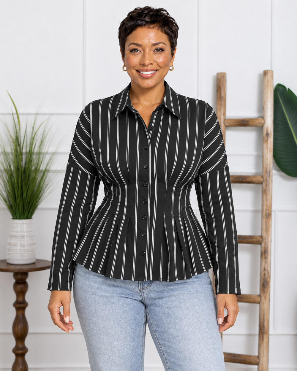 Between the Lines Striped Peplum Shirt