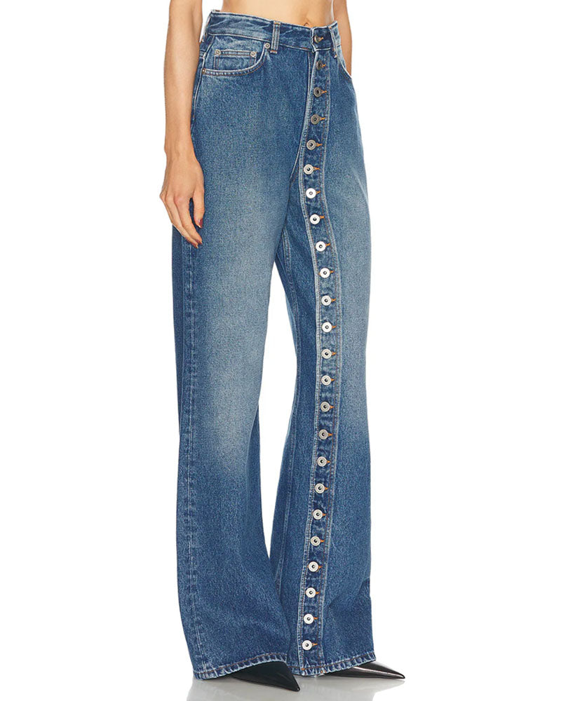 Button Wide-leg Jean