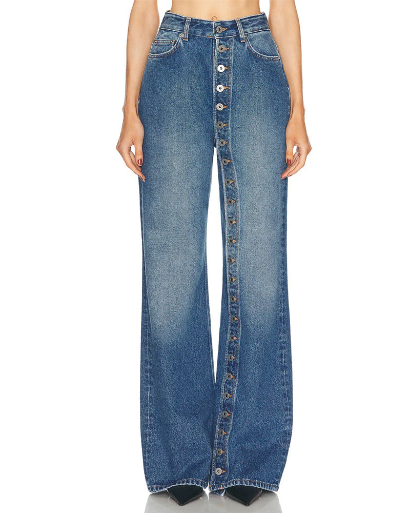 Button Wide-leg Jean