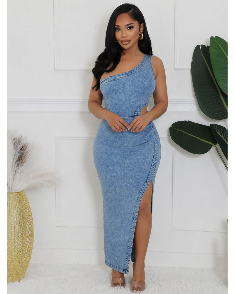 Contour Cutout Denim Maxi Dress