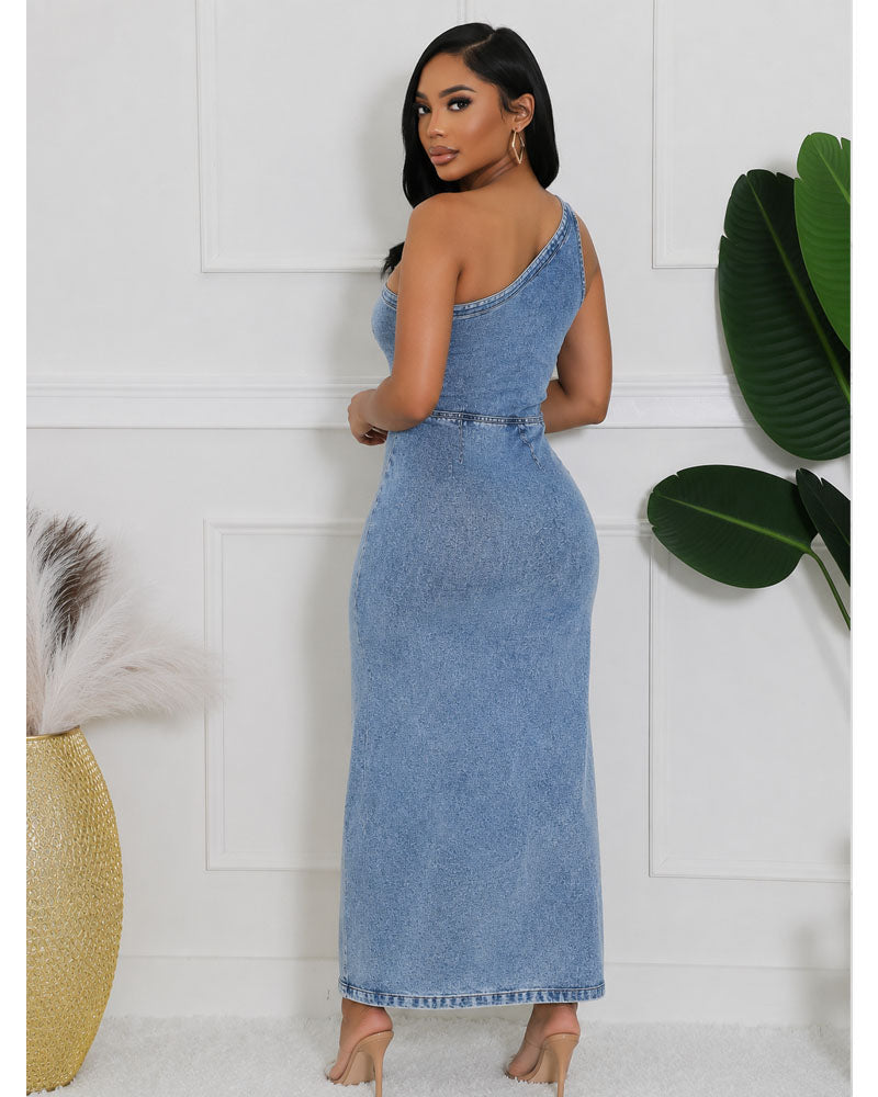 Contour Cutout Denim Maxi Dress