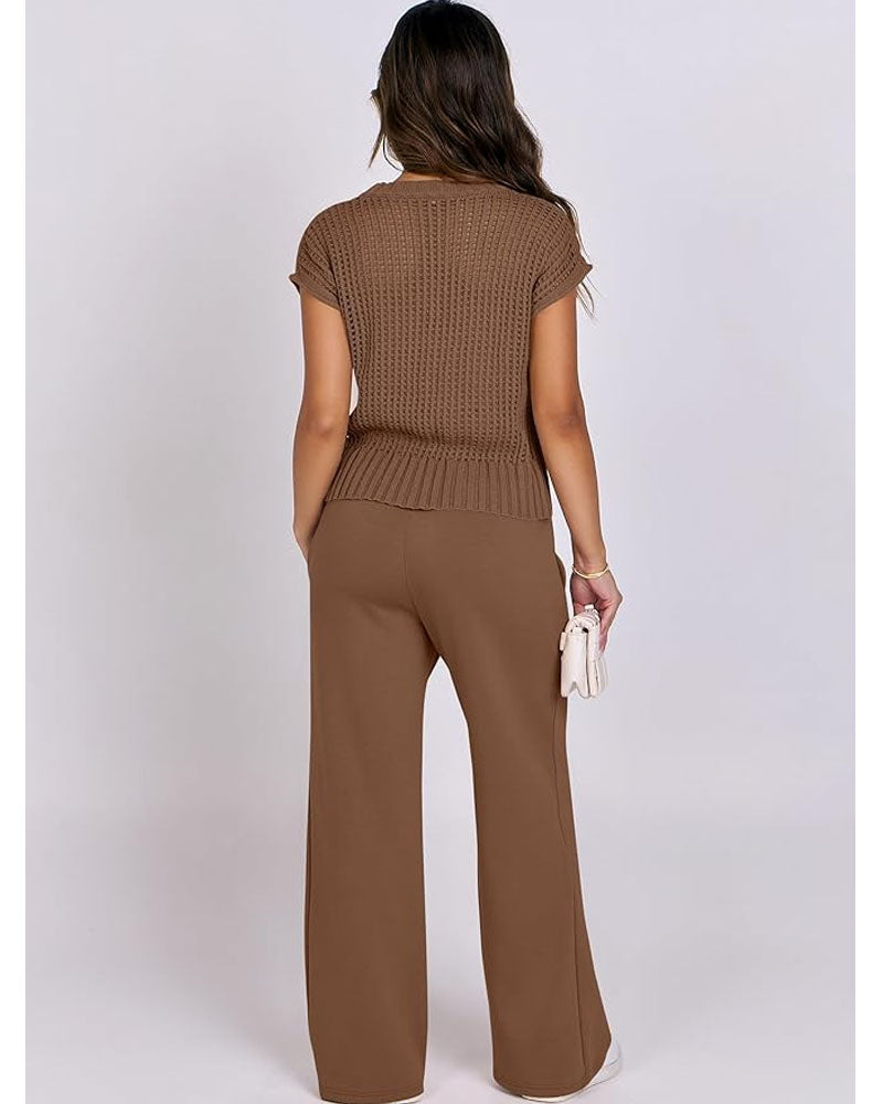 Crochet Top Wide Leg Pants Set