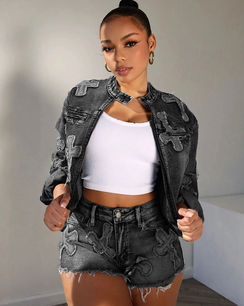 Cross Your Mind Denim Jacket Short Set