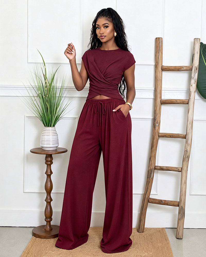 Crosscurrent Linen Wrap Pants Set