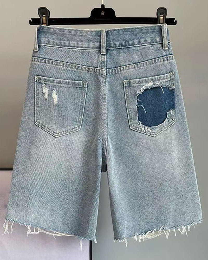 Crystal Embellished Denim Shorts