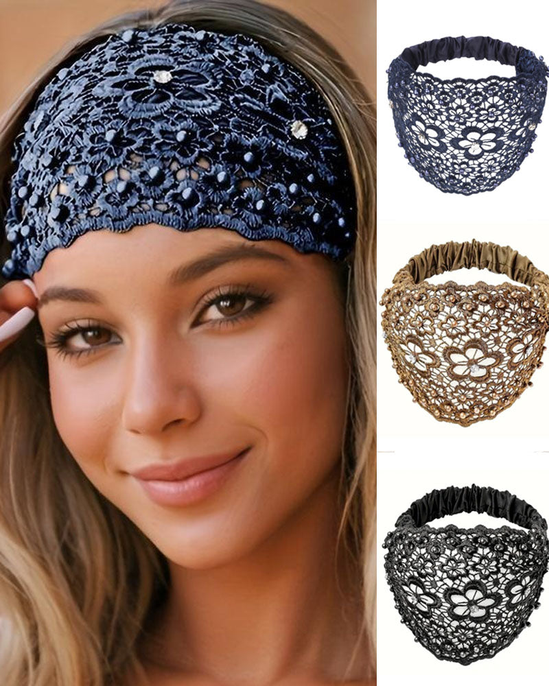 3pcs Crystal & Pearl Embellished Wide Headbands