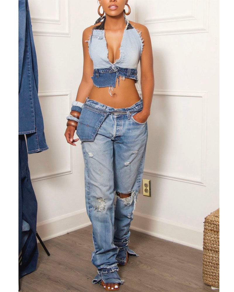 DENIM HALTER TOP