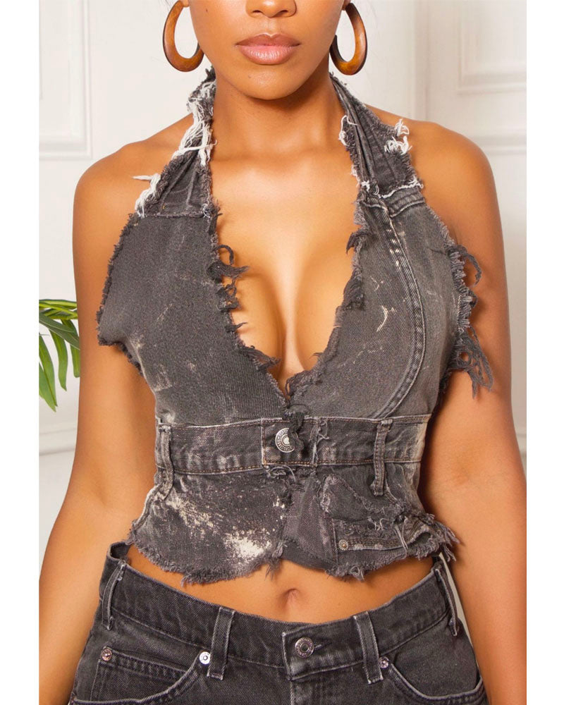 DENIM HALTER TOP