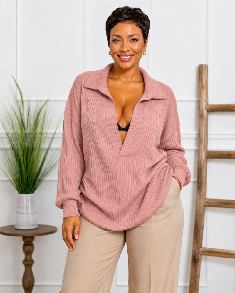 Deep Cut Collared Pullover