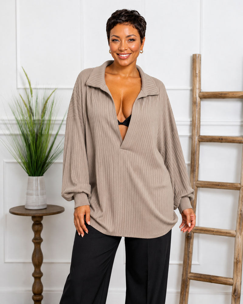 Deep Cut Collared Pullover