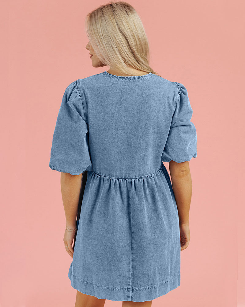 Denim Bows Babydoll Dress