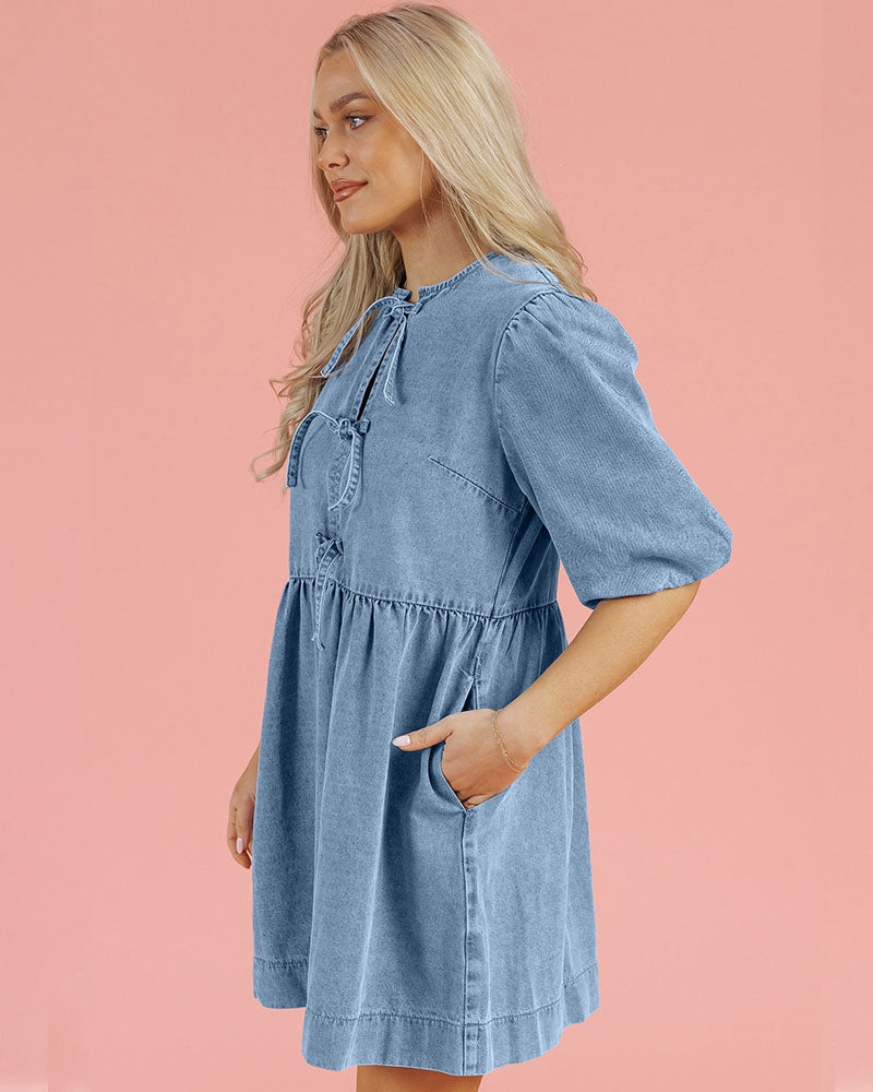 Denim Bows Babydoll Dress